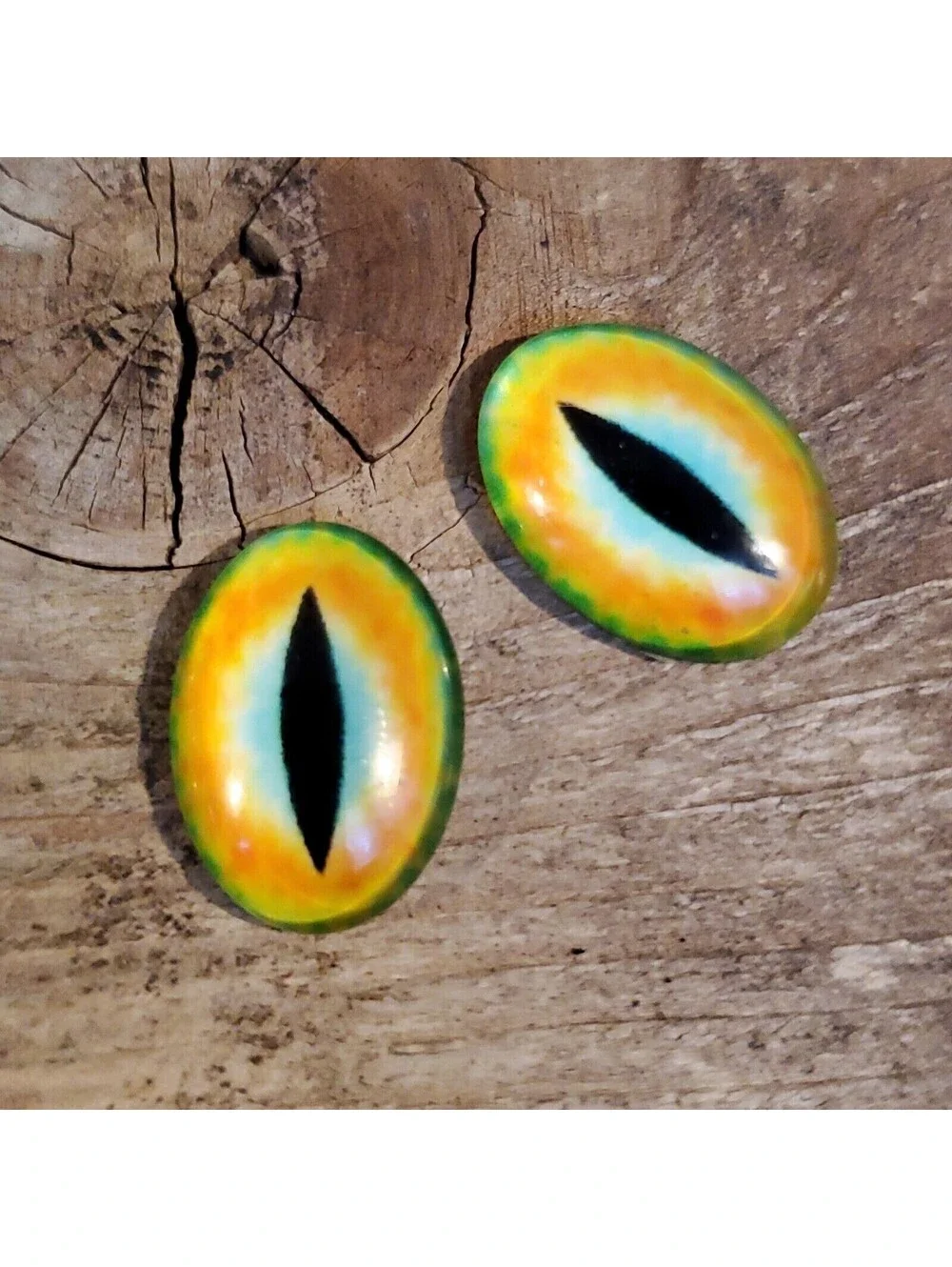 Dragon Eyes Black Orange Blue Green GoT Fan Glass Cabochons 18x13mm Oval 2 pcs